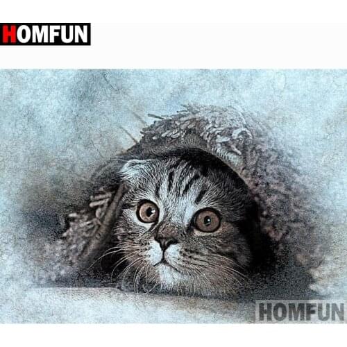 HOMFUN Full Square/Round Drill 5D DIY Diamond Painting "Animal cat" Embroidery Cross Stitch 5D Home Decor A15915