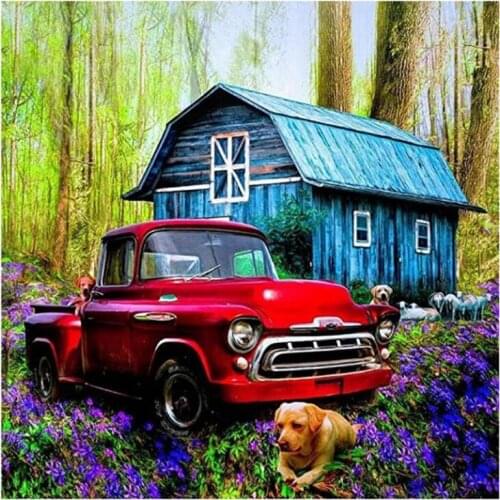 Diamond Painting Forest Cabin Car Diamond Art HD Canvas DIY All Diamond Round Crystal Rhinestone Gem Craft Painting