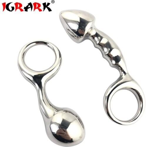 Stainless steel huge heavy small large size Metal anal beads butt plug with pull ring insert BDSM ass sex toy dildo gay couple