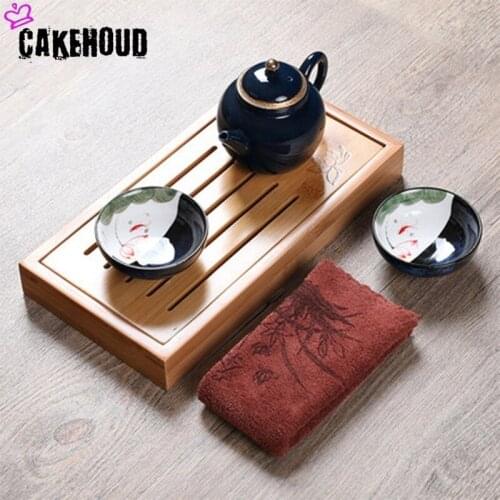 CAKEHOUD Household Bamboo Tea Tray Chinese Kung Fu Tea Table Service Tray Solid Wood Water Tank And Drainage Leisure Tea Set