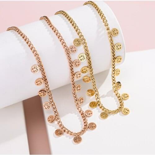 316L Stainless Steel Flash Life Tree Tassel Pendant Charms Thick Chain Choker Necklace For Women Fashion Fine Jewelry SAN604