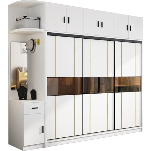 Wooden sliding door wardrobe glass sliding door household master bedroom sliding door wardrobe