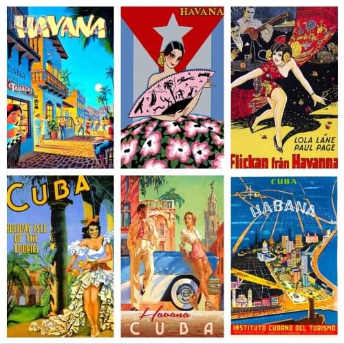 Havana Capital of Cuba Map Travel Retro Posters Canvas Painting Habana Travel Posters Wall Decor Picture Wall Art Home Decor