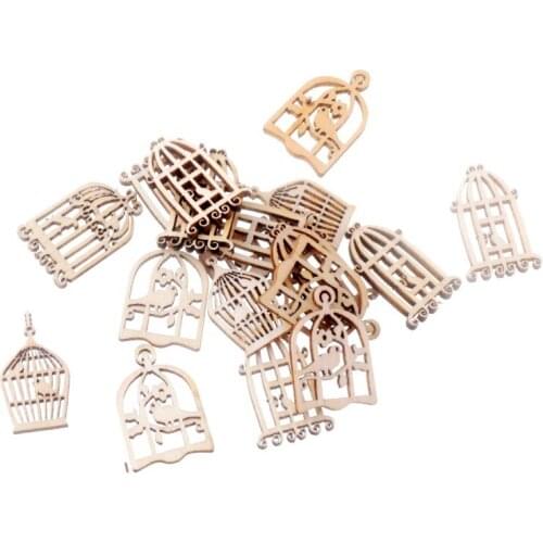 Best Quality 25Pcs Flatback Wood Craft Decoration Promotions Scrapbooking Embellishments Mixed Birdcage Styles Pendants