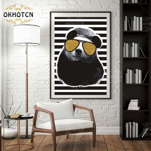 Fashion Animal Poster Panda Zebra with Glasses Black and White Stripes Canvas Painting Kids Room Wall Art Decoration Home Decor