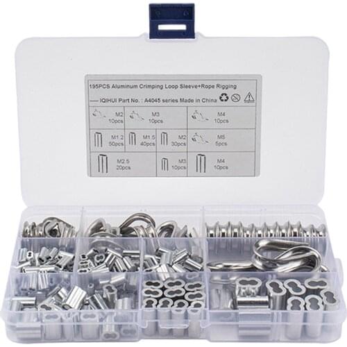 Pack of 195 Thimble 6-Size Crimping Loop Sleeve Assortment Kit Professional