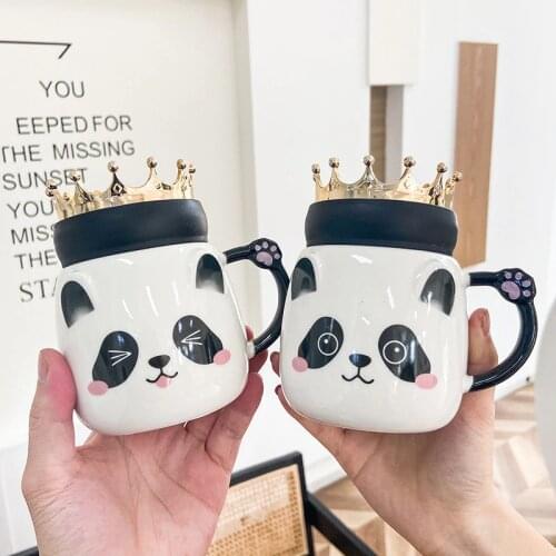 New Crown panda mug,Breakfast cups Drinkware Morning Golden handle Mug Milk Coffee Tea mugs
