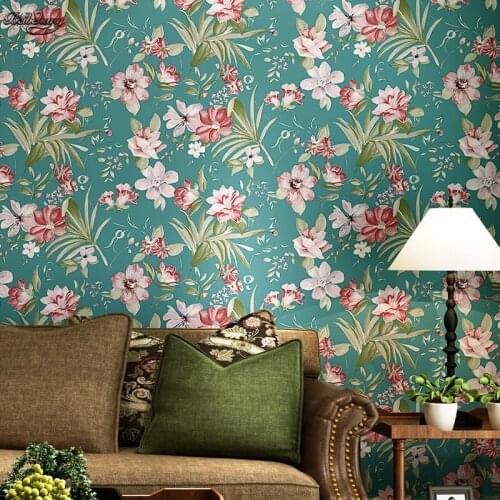 Beibehang Cottage Blue Green Pastoral Nonwovens Wallpaper Retro Flower Background Wall Bedroom Living Room Wallpaper