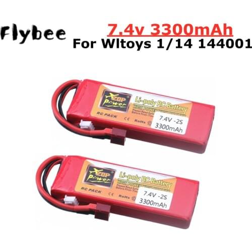 Original For Wltoys 144001 car 2s 7.4 V 3300mAh Lipo battery T Plug for Wltoys 1/14 144001 RC car boat Lipo battery 1-5PCS