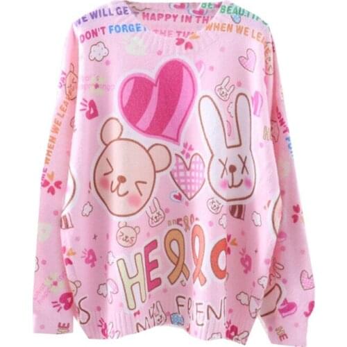 Autumn and Winter Women Casual Loose Kniited Sweater Korean Fashion Mink Fleece Outerwear Thicken Sweet Cartoon Sweater Coat