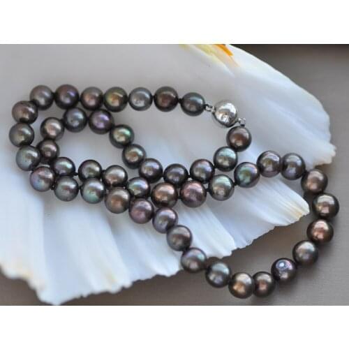 MCT·STAR Z10430 18"-33" 10mm Black Round Freshwater Pearl Necklace Magnetic
