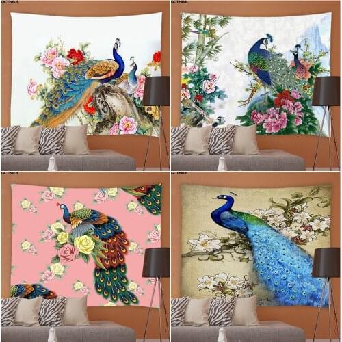 Peacocks Tapestry Colorful Bird Flower Plant Tapestries Hippie Living Room Bedroom Background Wall Hanging Tablecloth Home Decor