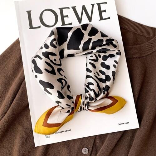 OMEA 100% Silk Scarf Women Leopard Handkerchief Small Square Hijab Head Scarf Luxury Scarf Bandana Fashion Hair Scarf Red 53cm