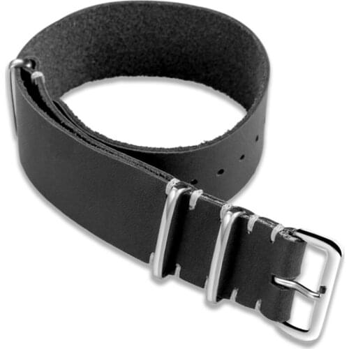 Premium Leather NATO Watch Band Black One piece Watch Straps For Men or Women Watch 18mm 20mm 22mm