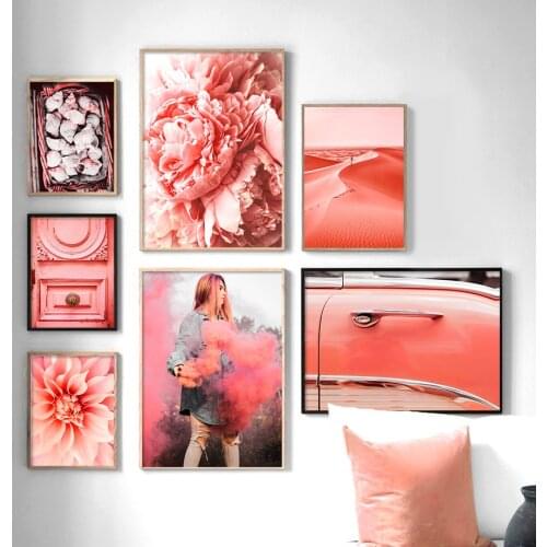 Pink Flower Car Dune Conch Girl Wall Art Canvas Painting Nordic Posters And Prints Landscape Wall Pictures For Living Room Decor