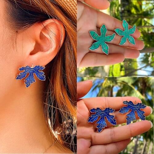 Docona Bohemia Flower Leaf Stud Earrings for Women Vintage Colorful Driping Oil Geometry Metal Earring Fashion Party Jewelry