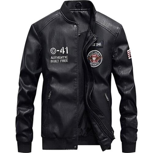 Shanghai Story Mens Faux Leather Jacket Casual Long Sleeve Stand Collar Baseball Coat