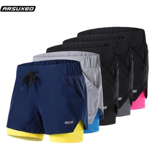 ARSUXEO Womens Running Shorts 2 in 1 Outdoor Sports Fitness Gym Training Yoga Marathon Jogging Female Tights Breathable