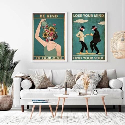 Modern Abstract Figure Woman Head Flower Dance Green Retro Picture Nordic Living Room Decoration Painting Wall Poster Home Decor