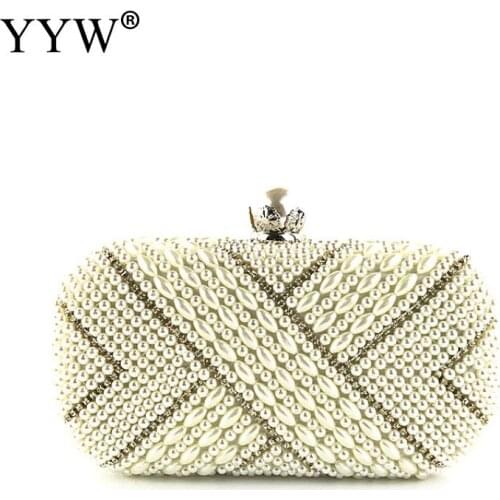 Wedding Bead Handbag Clutches Lady Wedding Purses Party Purse Rhinestone Bags Crystal Evening Bag Pearl Clutch Bag Box For Women