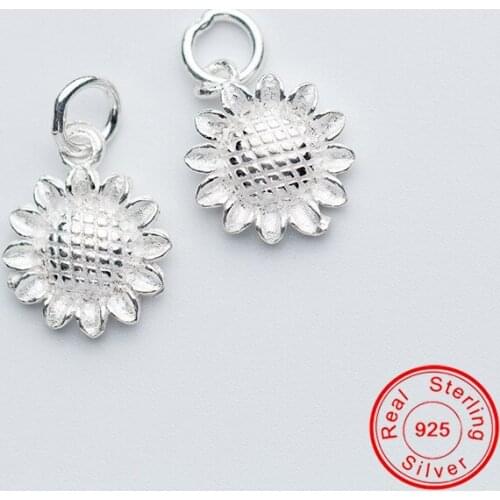 UQBing 15*12*3mm Sterling Silver 925 Sunflower Charms DIY Metal Pendant Charms for Jewelry Making Findings Accessories