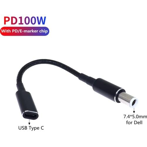 65W 90W Type-C Female to 7.4x5.0mm Male PD Charger Connector USB Type C Fast Charging Cable Laptop Adapter Converter for HP DELL