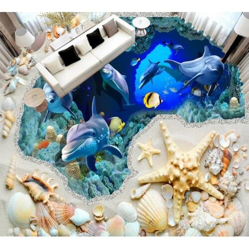 Bathroom 3d wallpaper floor Dolphin Waterproof floor mural painting Custom Photo self-adhesive 3D floor