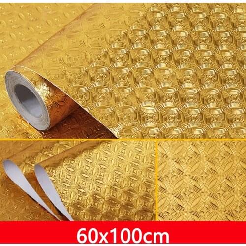 60x100CM Self Stick Waterproof Oil-proof Kitchen PVC Tile Wall Cabinet Sticker 1 Roll Golden Coin Pattern Temperature Resistant