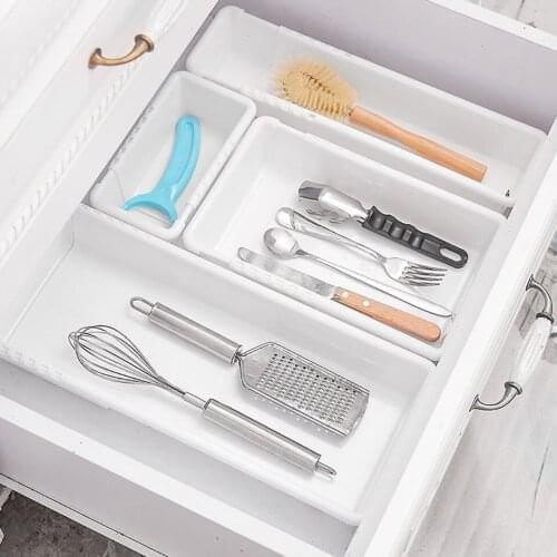 Retractable Drawer Storage Box Plastic Stationery Classification Storage Box Multifunctional Organizer Kitchen Tableware Box
