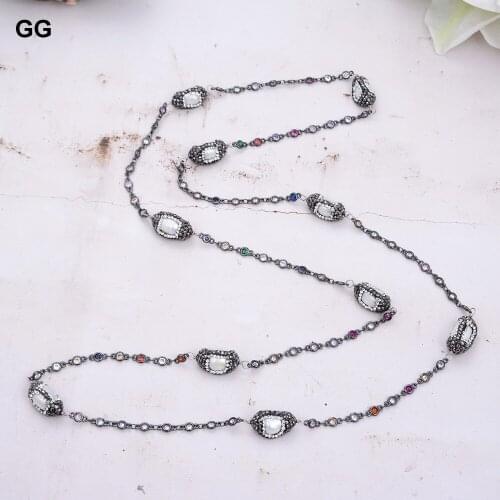 GuaiGuai Jewelry 35'' Natural White Pearl Multi Color Crystal Chain Necklace