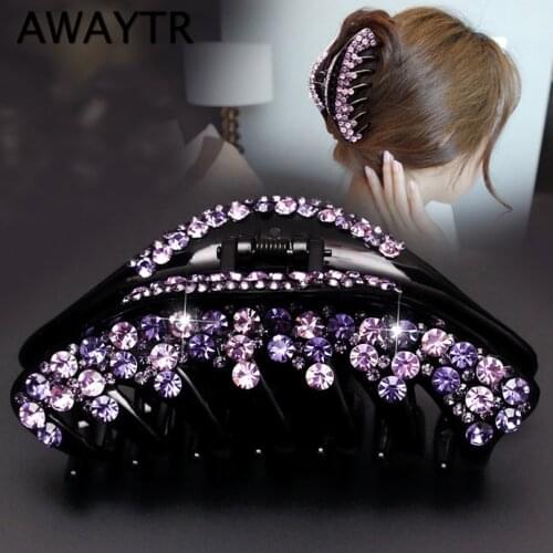 AWAYTR Simple Rhinestone Hairpins Hair Clip Shiny Hair Claws For Women Girl Crab Clips Hair Horsetail Hair Accessories