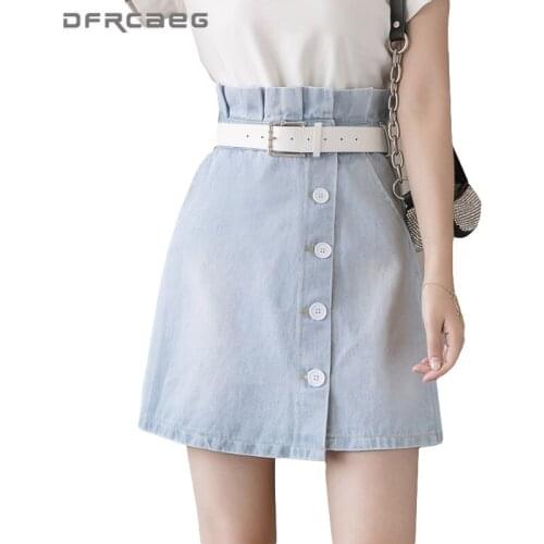 Deep Blue High Waist Single Button Denim Skirt For Women 2021 Summer Casual Slim Buds Short Jeans Skirt Female