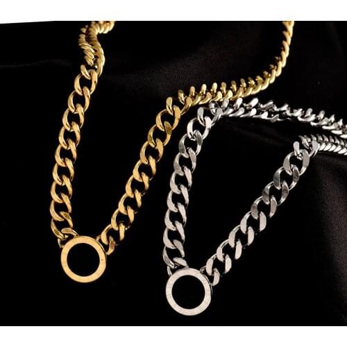 MEYRROYU Stainless Steel 2 Color Thick Chain Black Archylic Round Necklaces For Women 2021 Trendy New Fashion Party Gift Jewelry