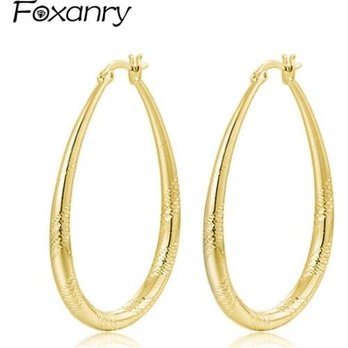 Foxanry Prevent Allergy 925 Sterling Silver Hoop Earrings for Women New Fashion Simple Texture Design Party Jewelry Wholesale