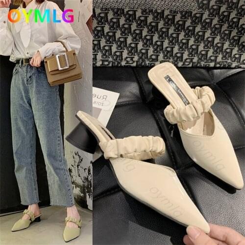 Slippers wear ins tide 2021 new womens shoes pointed toe fashion sandals and slippers wild mid-heel Baotou Muller shoes