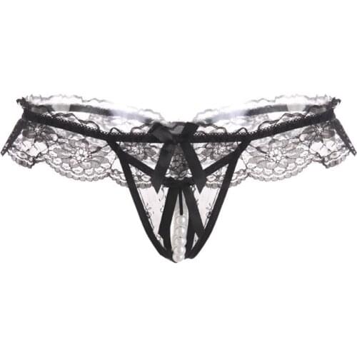 Women Sexy Lingerie erotic floral lace underwear open crotch panties Cute crotchless couple sex wear Cute g-string With Pearl