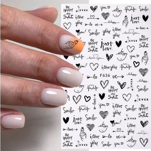 3D Nail Sticker Cool English Letter Stickers For Nails Love Heart Design Self Adhesive Transfer Sliders Paper Nail Foils