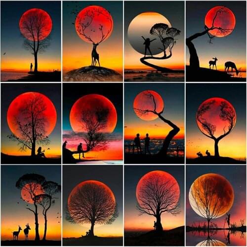 5D Diamond Painting Moon Sunset Landscape Cross Stitch Kit Full Drill Embroidery Mosaic Art Picture of Rhinestones Home Decor