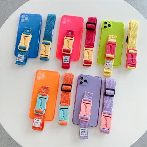 Elegant sexy fluorescent colour Lanyard strap cell phone case cover for iphone 7 8 plus x xr xs max 11 12 pro Max
