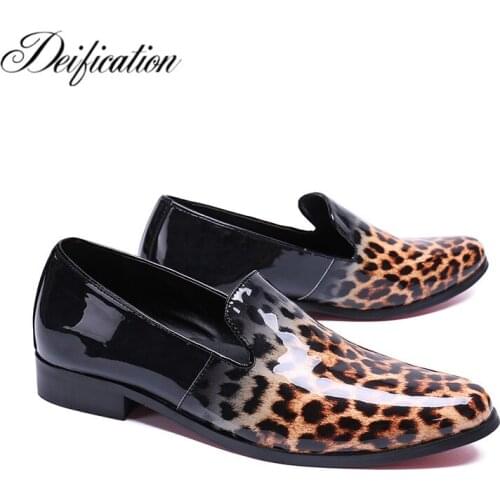 Deification Designer Shoes zapatos de hombre Patent Leather Flats Gradient Printed Men Dress Shoes Loafer Italian Mens Loafers