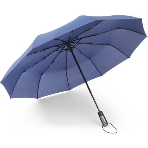 Double Layer Windproof Womens Automatic Umbrella Female Male Ten Bone Three Folding Mens Umbrella Large Rain Business Parasol