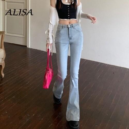 Fashion Vintage Streetwear High Waist Bell Bottoms Women Korean Wide Leg Elasticity Flare Jeans Pants Female Button Fly Patns