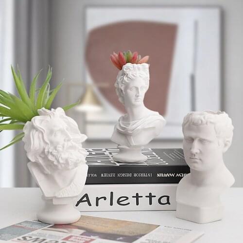 Creative Pen Holder David Portrait Human Head Vase Makeup Brush Storage Box Flower Pot Home Decoration Resin Crafts