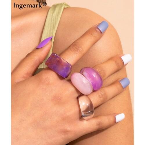 2021 New Transparent Resin Acrylic Irregular Colourful Geometric Square Round Rings for Women Jewelry Party Gifts Accessories