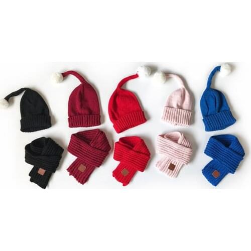 1-7years Children Hat Scarf Set Fall Winter Baby Girls Baby Boys Knitted Pompom Hat Scarf Set 2pcs KF433