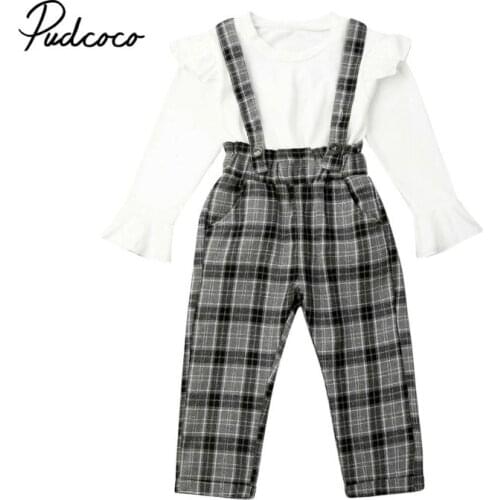 Toddler Baby Kids Girl Plaid Clothes Sets Autumn Girls Outfit Clothing Shirt Long Sleeve White Tops+Long Pants 2PCS Set 6M-5T