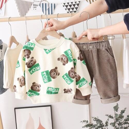 Teddy Bear Baby Boys Clothes Set Autumn Kids Cartoon Teddy Top+Pants 2PCS Children Fashion Clothing Toddler Sport Suit 0-5 Years