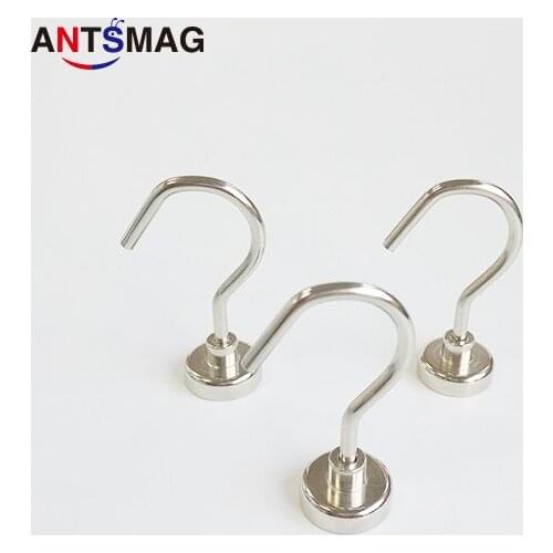 Heavy Duty Neodymium Magnetic Hanging Hook Set for Indoor or Outdoor Use with Large Hook 25 Pound Pull 3-pack