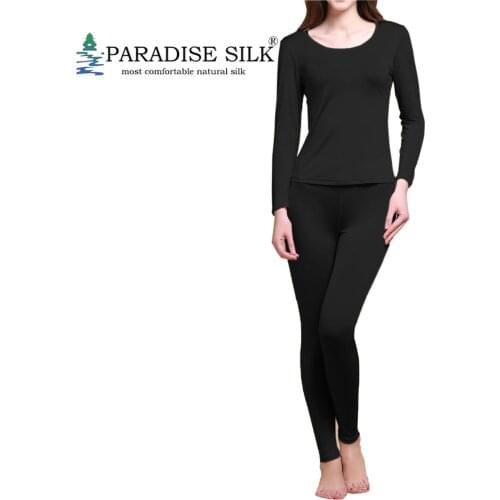 Women Long Johns Set 100% Pure Silk Knit Winter Thermal Underwear Set Size M L XL XXL