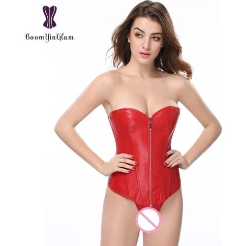 High quality Zip Up Waist Trainer Body Shapewear Corset Leather Corsets And Bustiers For Women With G String 834